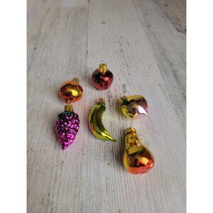 Vintage miniature fruit lemon grape apple pear pomegranate glass ornament Xmas